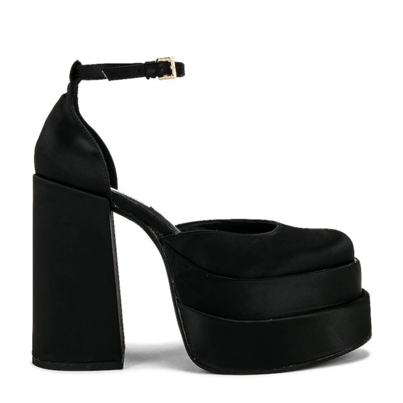 Steve Madden Charlize Satin Platform Heels with Ankle Strap in Black - Picture 3 of 11